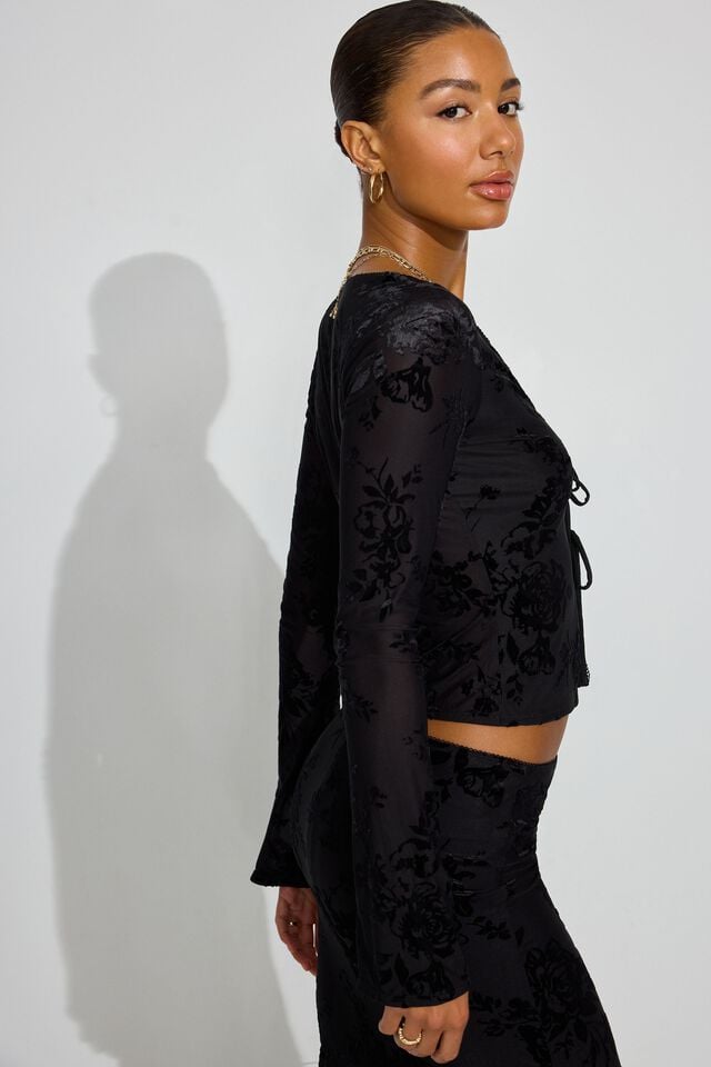 Black Garage Flyaway Burnout Women Long Sleeve | A-4821306