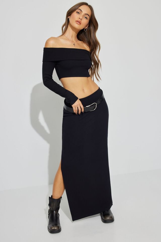 Black Garage Kayla Foldover Off Women Long Sleeve | A-8345796