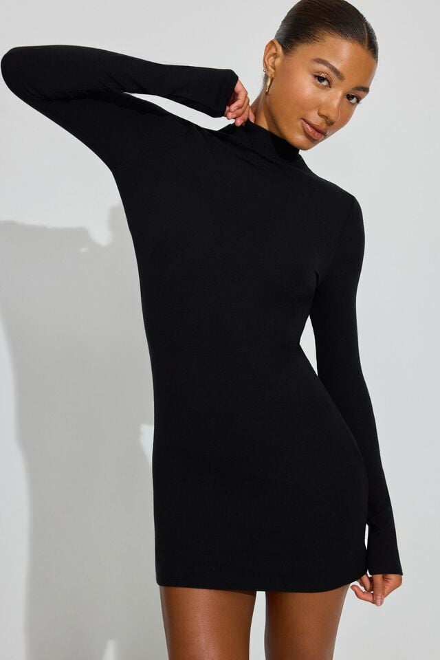Black Garage Long Sleeve Open Back Women Dress | A-9706218