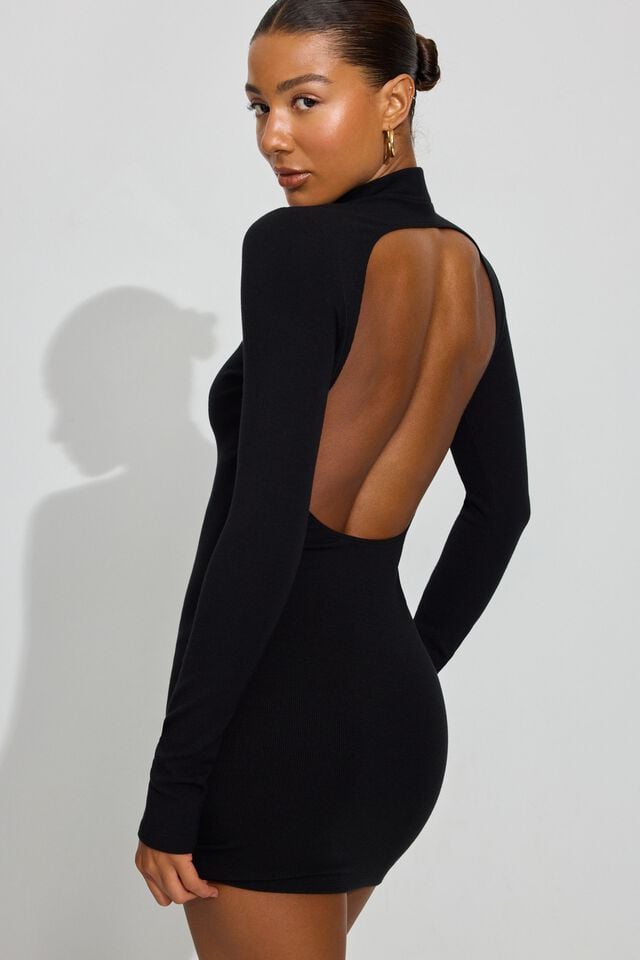 Black Garage Long Sleeve Open Back Women Dress | A-9706218