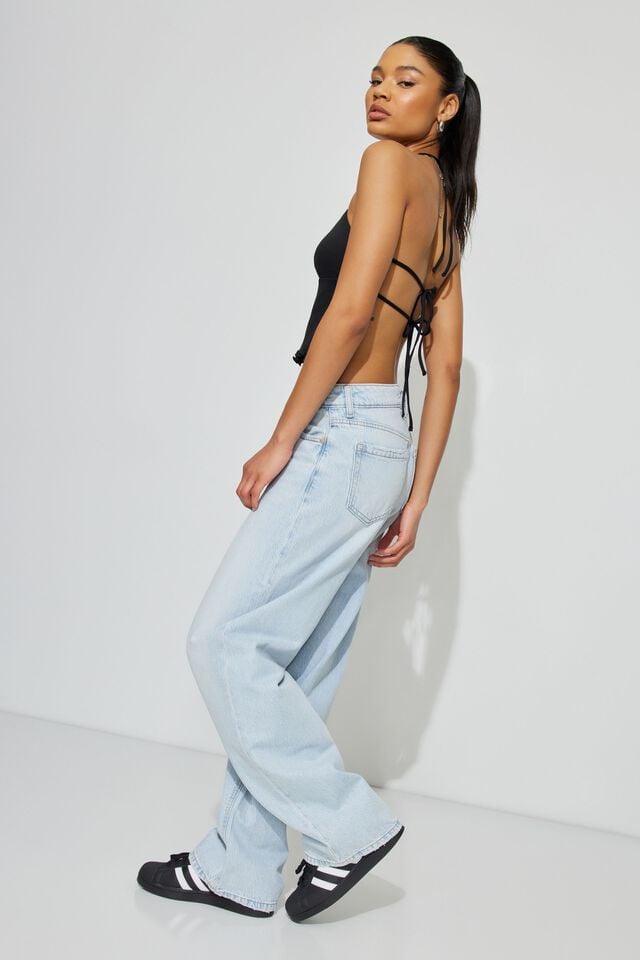 Black Garage Mesh Apron Back Halter Women Tank Top | A-4891056