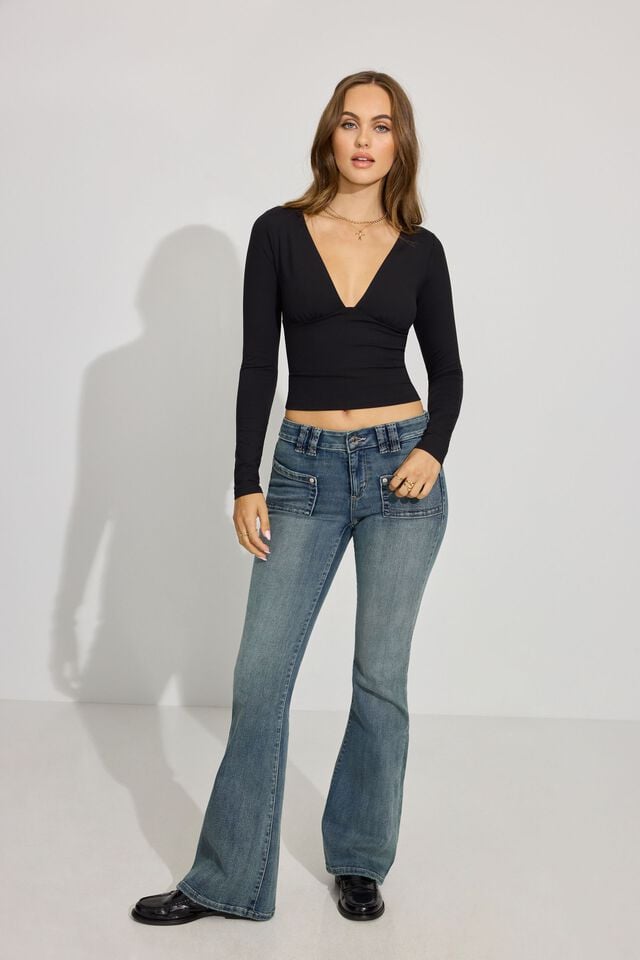 Black Garage Plunge Women Long Sleeve | A-1709324