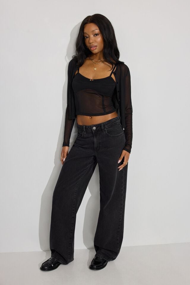 Black Garage Rosette Mesh Cami Women Tank Top | A-5092386