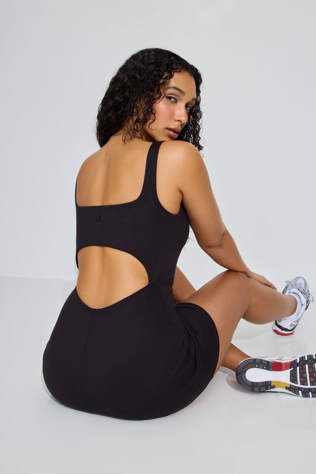 Black Garage Square Neck Active Mini Women Dress | A-0295317
