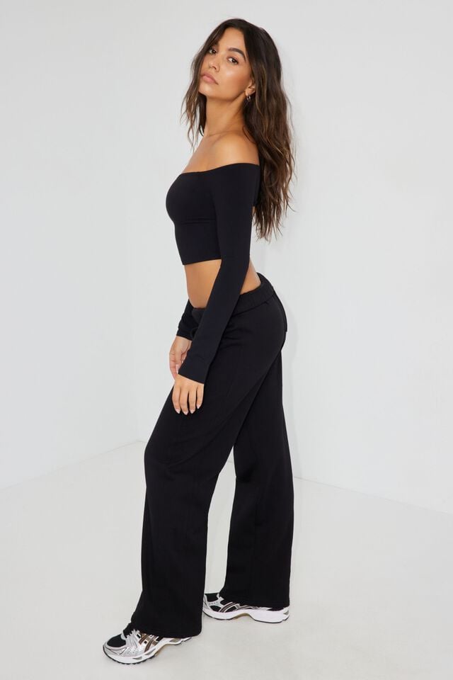 Black Garage Straight Leg Panel Women Sweatpants | A-0593186