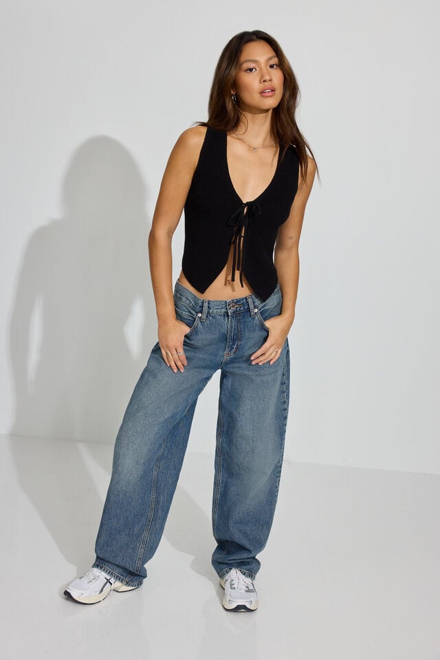 Black Garage Tie Front Women Vest | A-8320695