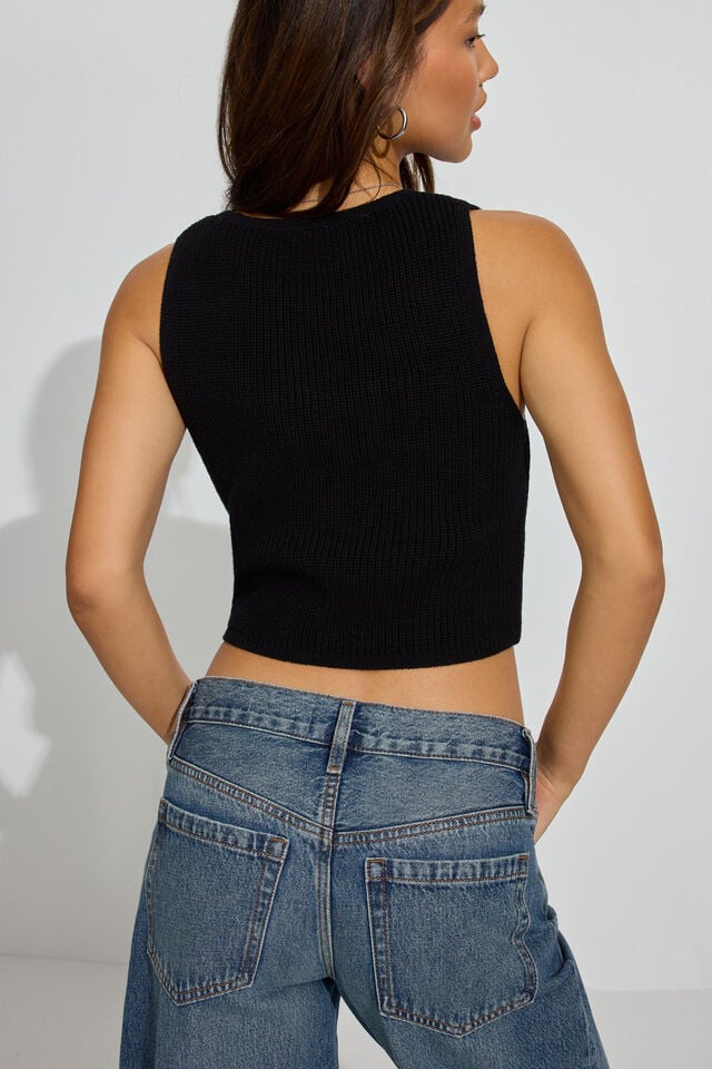 Black Garage Tie Front Women Vest | A-8320695