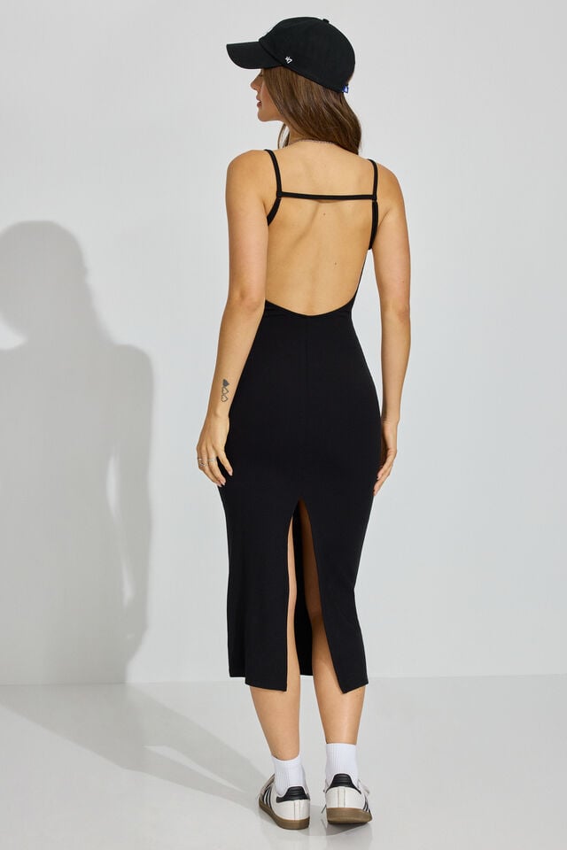 Black Garage V Neck Open Back Maxi Women Dress | A-5103784