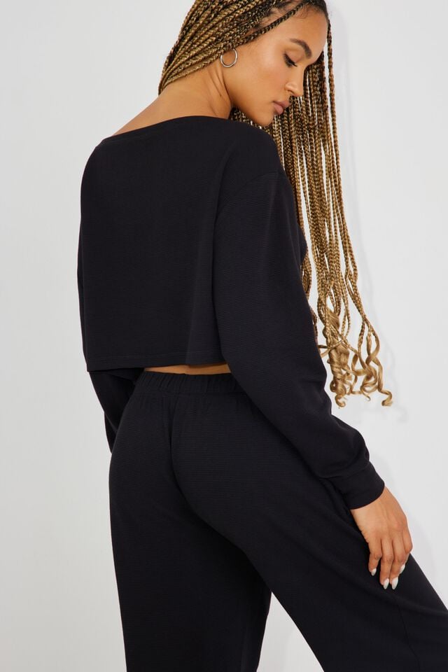 Black Garage Waffle Off Shoulder Women Tank Top | A-9401738