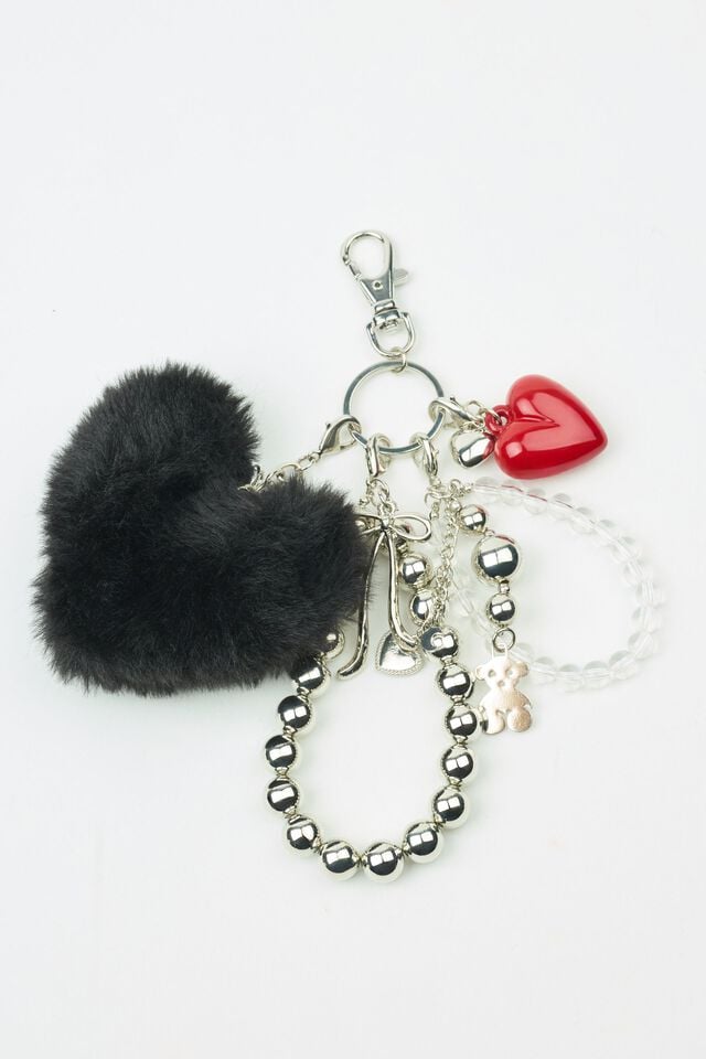 Black / Red Garage Fur Heart & Charms Women Bags | A-8403215