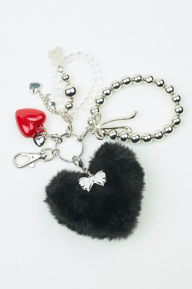 Black / Red Garage Fur Heart & Charms Women Bags | A-8403215