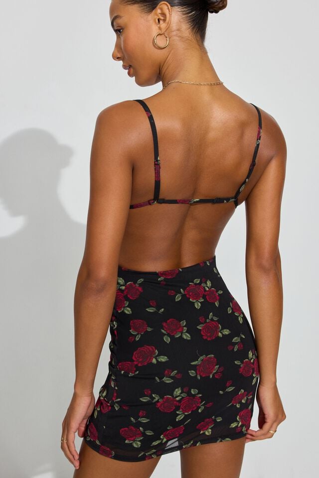 Black / Red Rose Garage Nikky Cutout Mini Women Dress | A-6489253