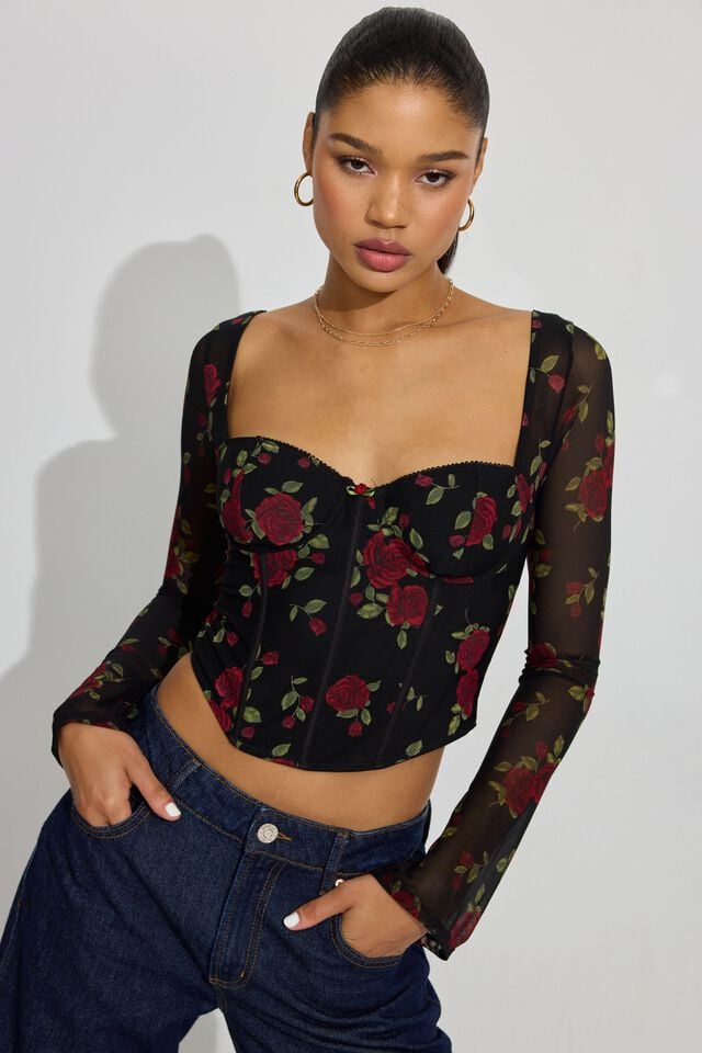 Black / Rose Garage Aria Women Long Sleeve | A-9423018