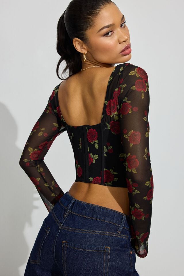Black / Rose Garage Aria Women Long Sleeve | A-9423018