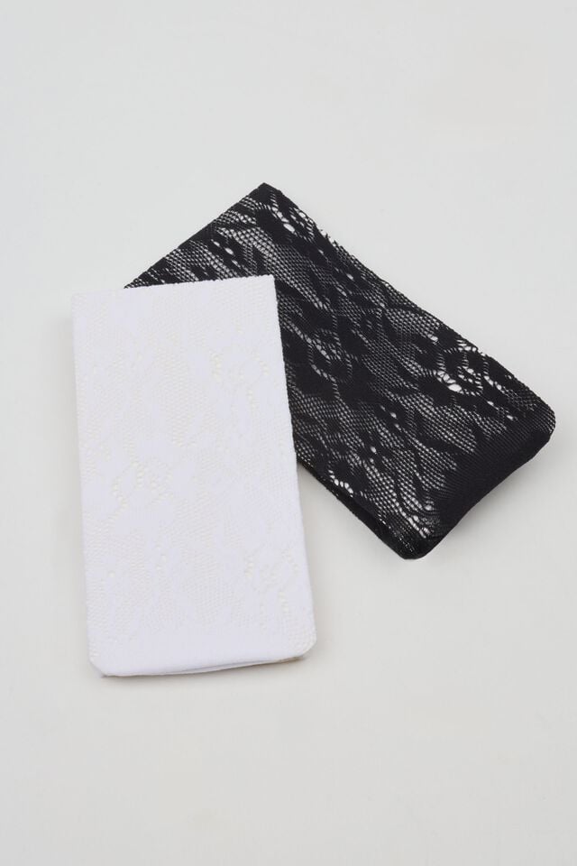 Black / White Garage Pack Of 2 Lacy Knee High Women Socks | A-3762408