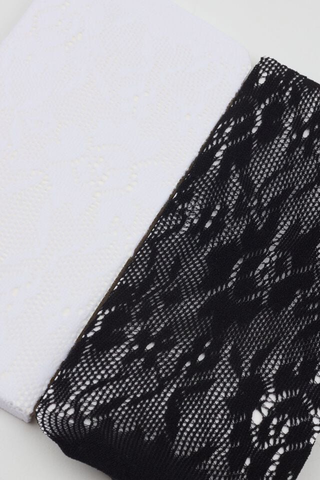 Black / White Garage Pack Of 2 Lacy Knee High Women Socks | A-3762408