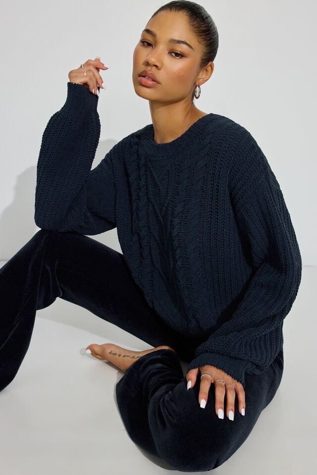 Blue Garage Chenille Oversized Women Sweater | A-6705128