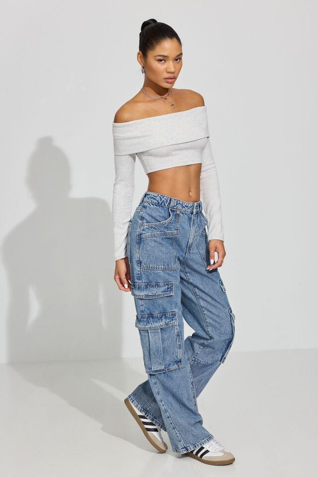Blue Garage High Rise Wide Women Cargo Pants | A-0698142