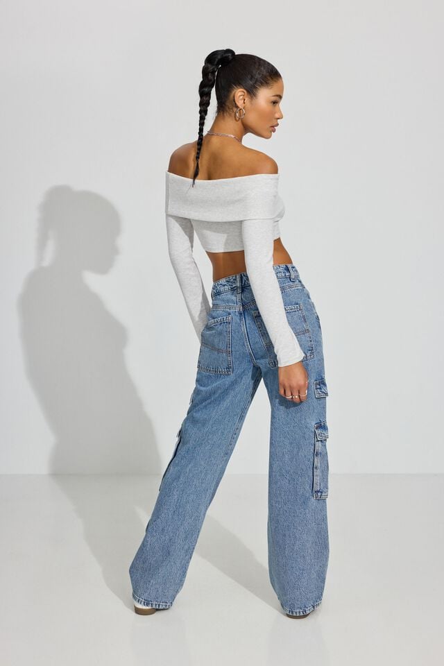 Blue Garage High Rise Wide Women Cargo Pants | A-0698142