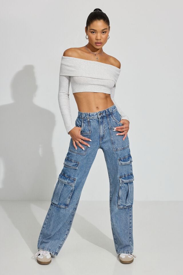 Blue Garage High Rise Wide Women Cargo Pants | A-0698142