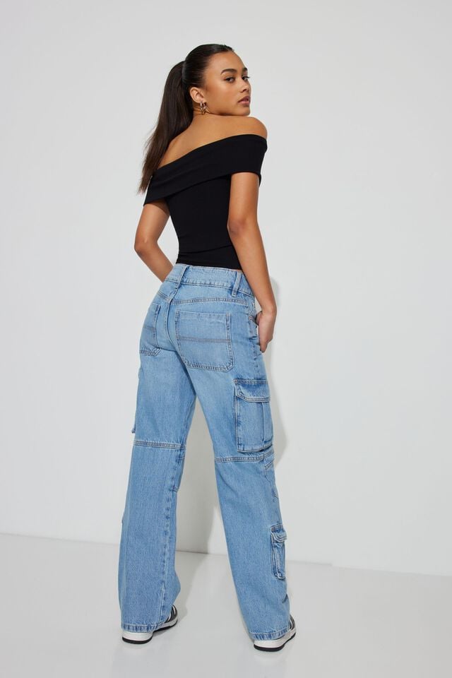 Blue Garage High Rise Wide Women Cargo Pants | A-4710698
