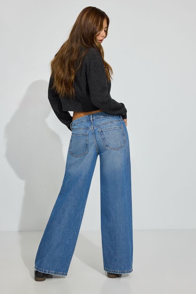 Blue Garage Low Rise Wide Leg Women Jeans | A-0819362