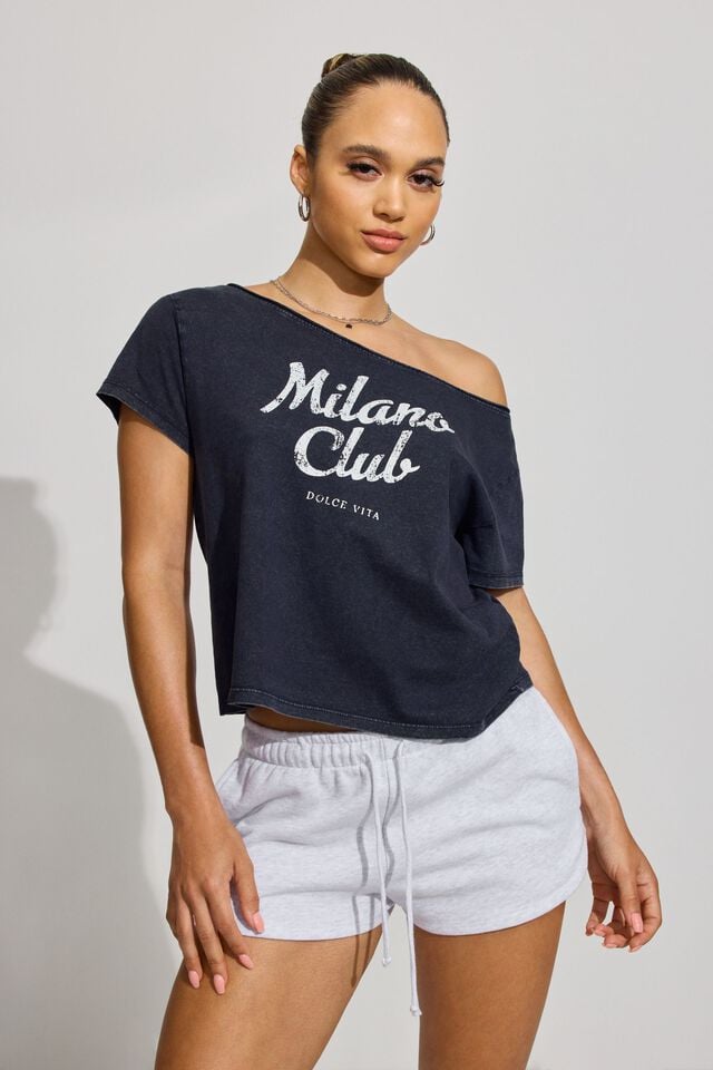 Blue Garage Off Shoulder Women T Shirts | A-8027143