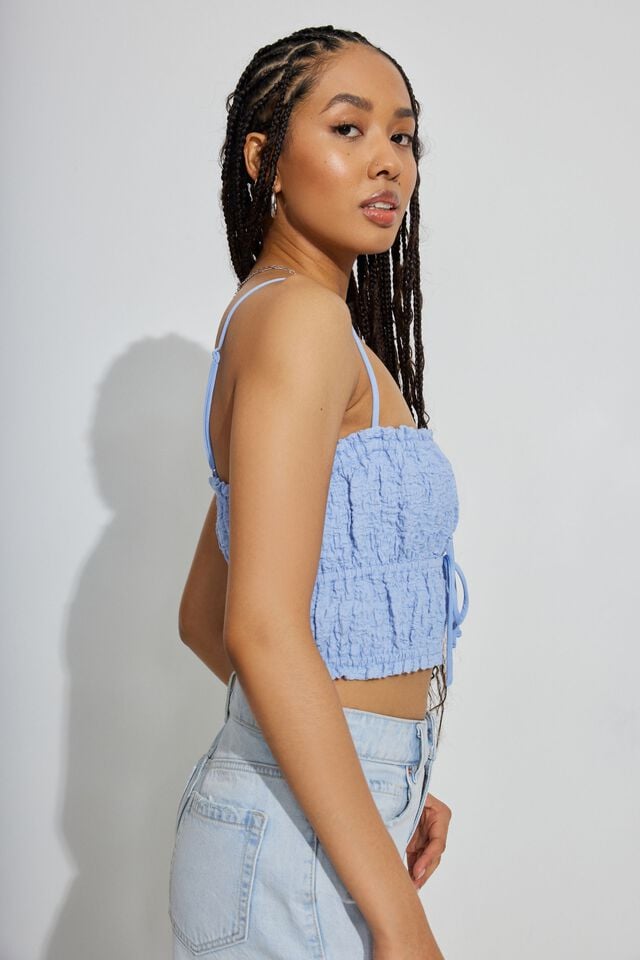 Blue Garage Scrunch Knit Tie Front Cami Women Tank Top | A-2507914