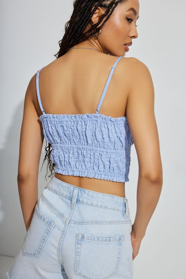 Blue Garage Scrunch Knit Tie Front Cami Women Tank Top | A-2507914