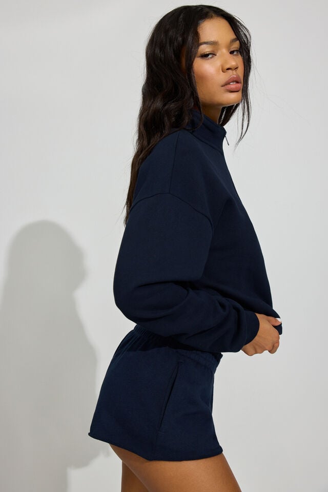 Blue Garage Soft Terry Half Zip Women Sweatshirts | A-7438521