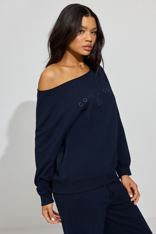 Blue Garage Softterry Off Shoulder Women Sweatshirts | A-3095471