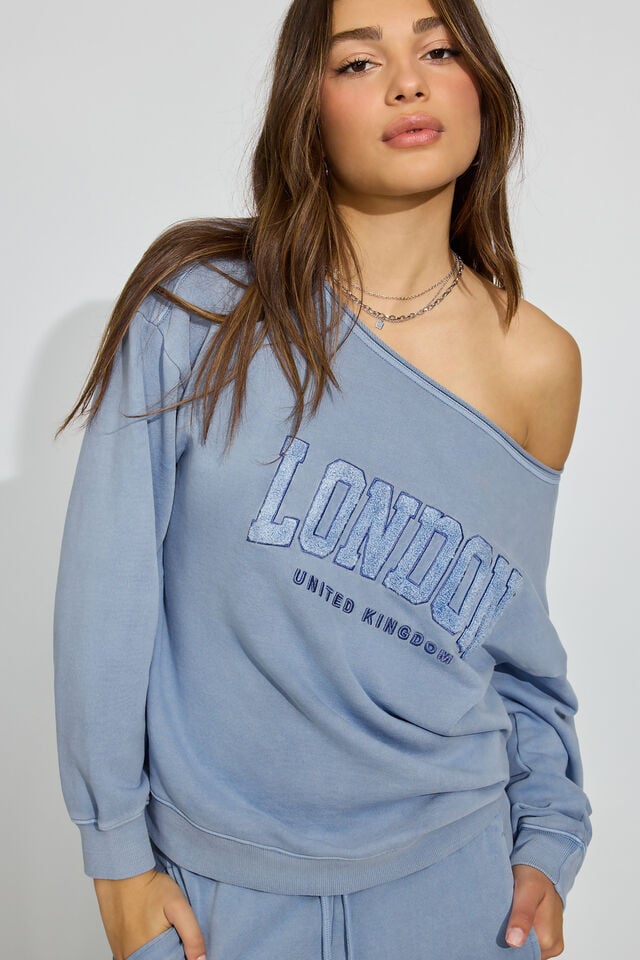 Blue Garage Softterry Off Shoulder Women Sweatshirts | A-4067218
