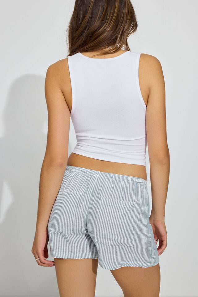 Blue Stripes Garage Lina Linen Women Shorts | A-7410689