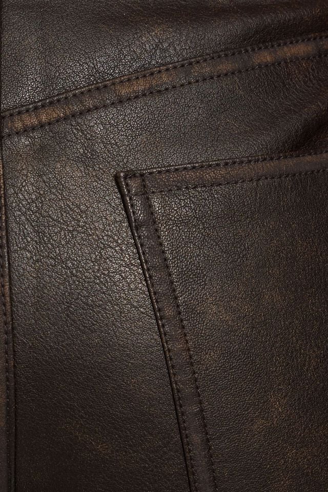 Brown Garage Faux Leather Straight Women Pants | A-1392760