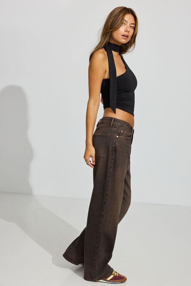 Brown Garage Low Rise Baggy Women Jeans | A-3048169
