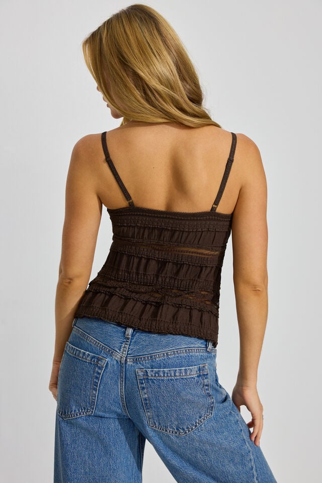 Brown Garage Resort Lace Flyaway Women Tank Top | A-1382694
