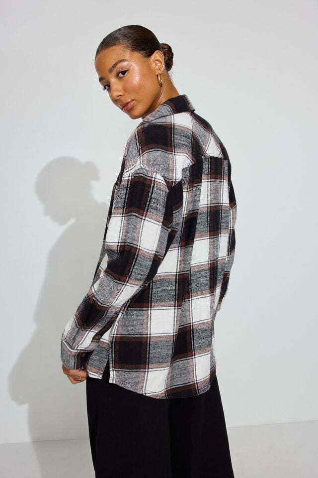 Brown / Black Garage Noah Plaid Button-up Women Long Sleeve | A-5324708