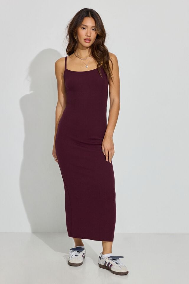 Burgundy Garage Natalie Low Back Midi Women Dress | A-3871426