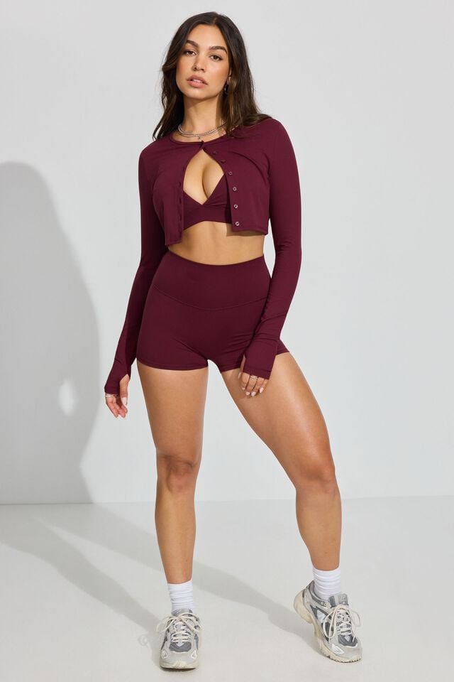 Burgundy Garage Softactive Crop Women Cardigan | A-5246307