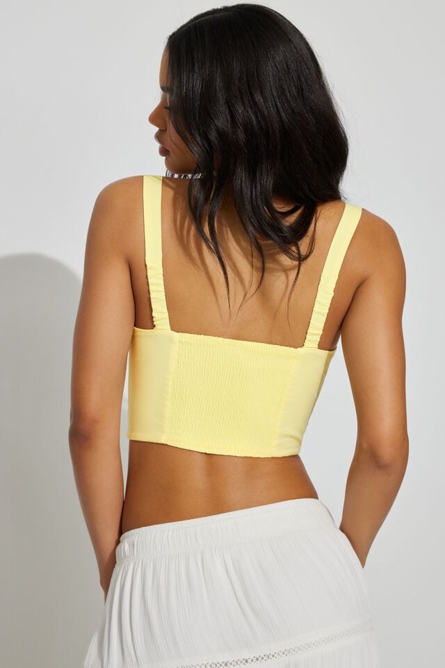Cream Yellow Garage Lia Lace Trim Women Tank Top | A-7182563