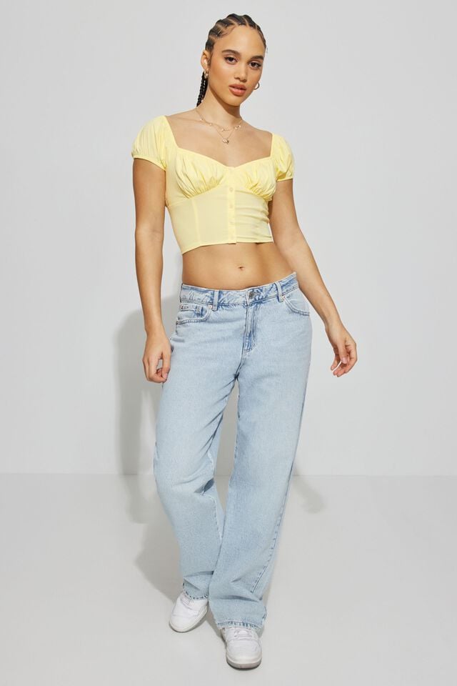 Cream Yellow Garage Margot Milkmaid Short Sleeve Women T Shirts | A-6217584