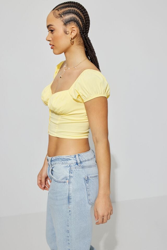 Cream Yellow Garage Margot Milkmaid Short Sleeve Women T Shirts | A-6217584