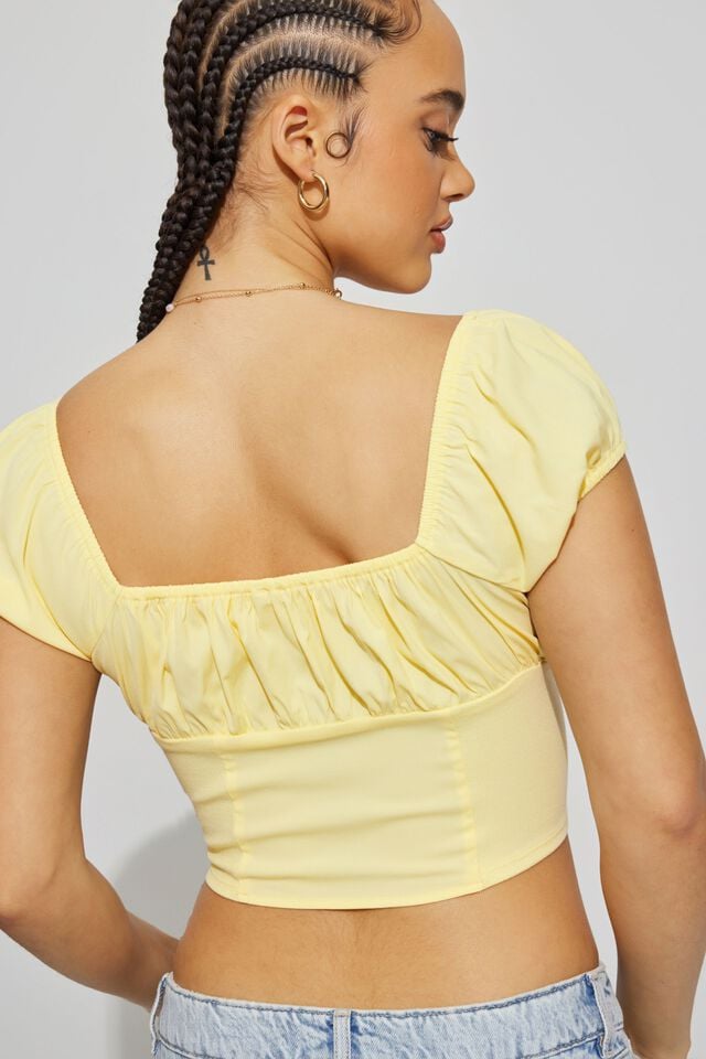 Cream Yellow Garage Margot Milkmaid Short Sleeve Women T Shirts | A-6217584