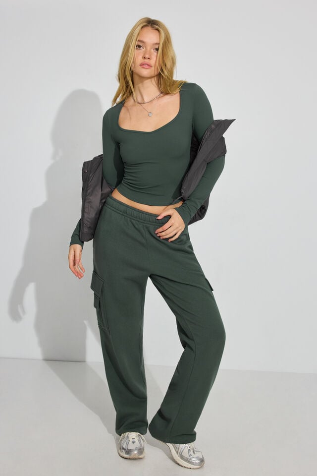 Dark Green Garage Sleek Women Long Sleeve | A-5120684