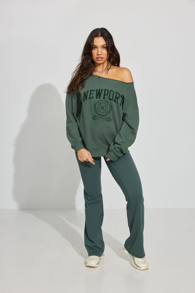 Dark Green Garage Softterry Off Shoulder Women Sweatshirts | A-4716352