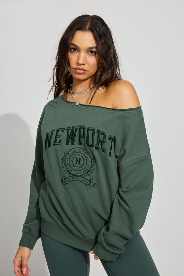 Dark Green Garage Softterry Off Shoulder Women Sweatshirts | A-4716352