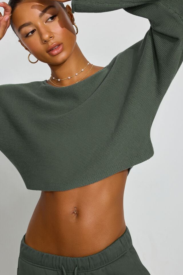 Dark Green Garage Supersoft Loose Crop Women Sweater | A-5143892