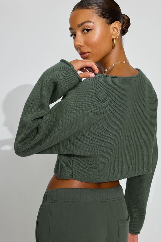 Dark Green Garage Supersoft Loose Crop Women Sweater | A-5143892