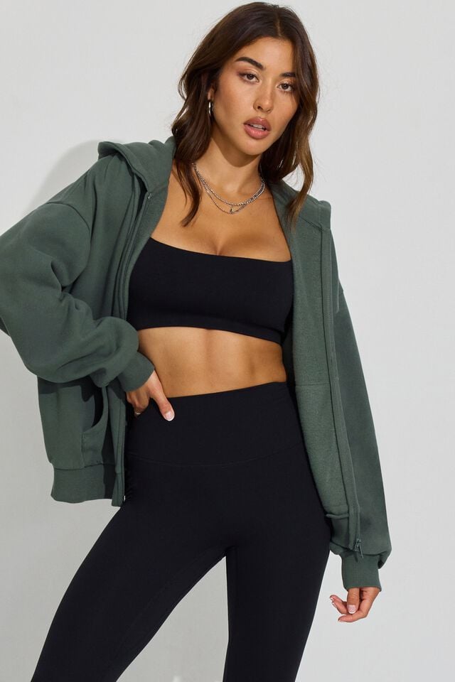 Dark Green Garage Ultrafleece Full Zip Women Hoodie | A-4059182