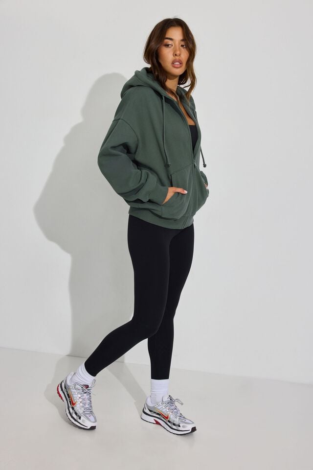 Dark Green Garage Ultrafleece Full Zip Women Hoodie | A-4059182
